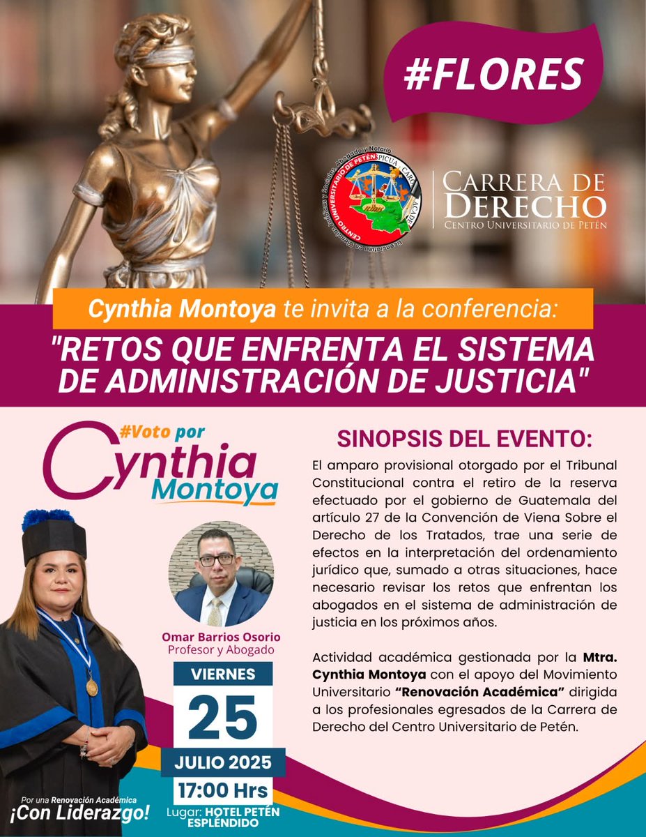 CEDEguate's tweet image. CEDE A POPTÚN Y FLORES, PETÉN.
Jueves 24 y viernes 25 de julio de 2025
La docencia y abogacía me han permitido exponer ideas, conocimientos y experiencias en Guatemala* y el extranjero, pero uno de mis lugares favoritos siempre es Petén, es un honor poder compartir con colegas,…