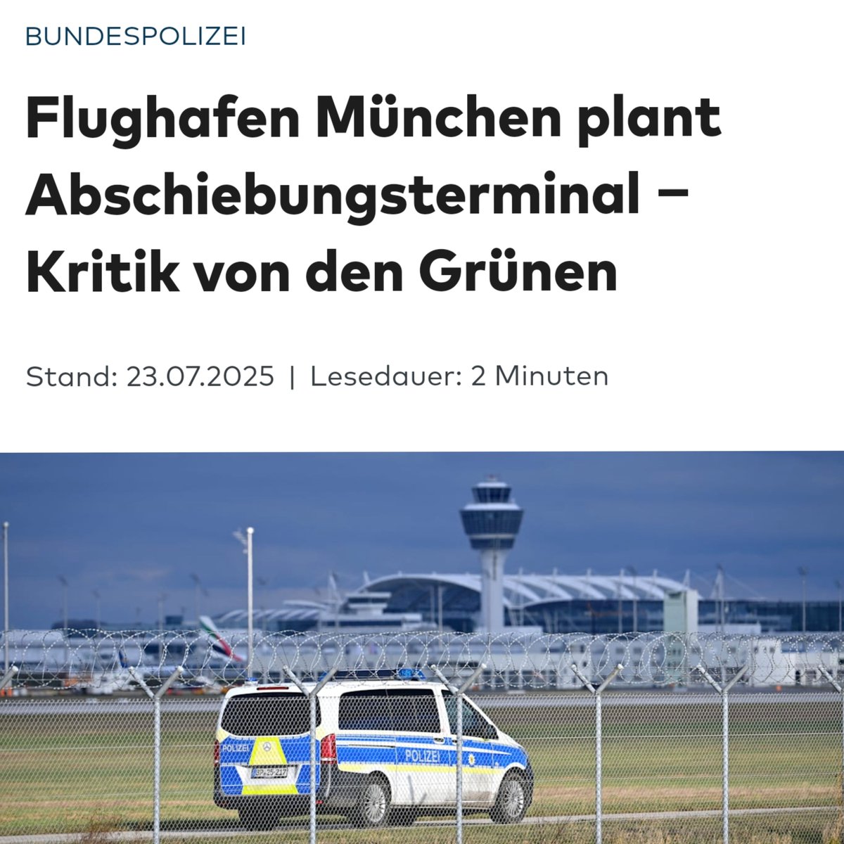 Staatsfaint's tweet image. welt.de/vermischtes/ar…
Wenn #Gruene etwas kritisieren, kann man sicher sein, dass es gut für dieses Land ist.
Am Flughafen München soll ein eigenes Terminal für Abschiebungen entstehen. Ziel sei es, Rückführungen „effizient zu koordinieren“.
#Migrationspolitik
#Migrationswende