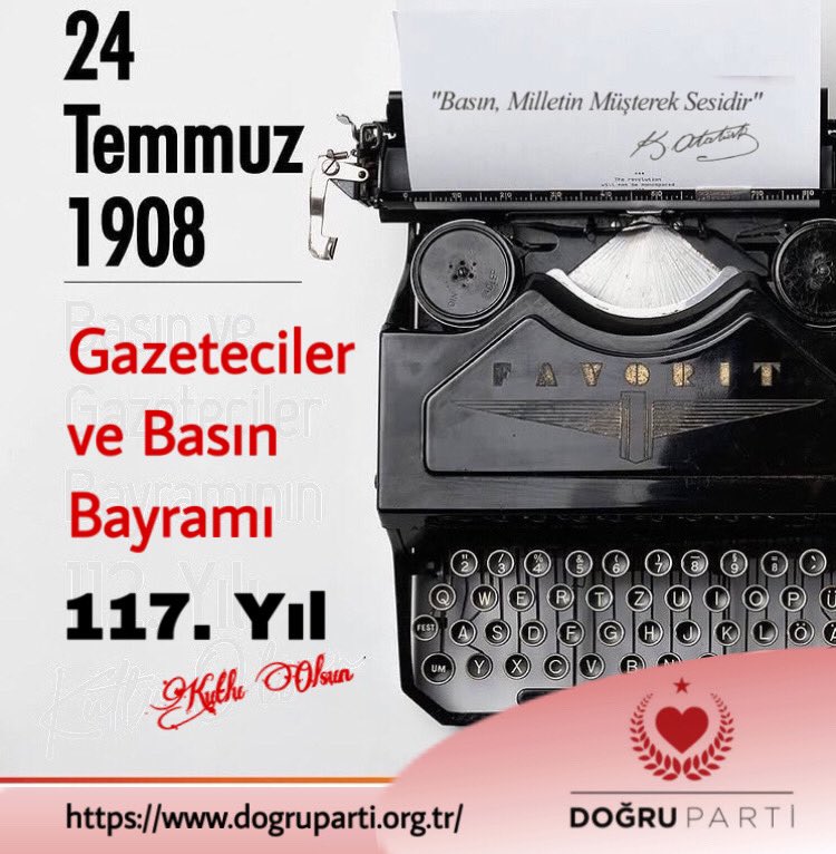 Basın özgürlüğü için mücadele verebilen, 
tüm Basın Mensuplarımızın bu anlamlı bayramı kutlu olsun. 

Sansürsüz, Özgür Basın Demokrasinin Temel Taşıdır.

#24temmuzbasınbayramı 
#gazetecilervebasınbayramı #ÇobanAteşiHareketi 
#DoğruParti