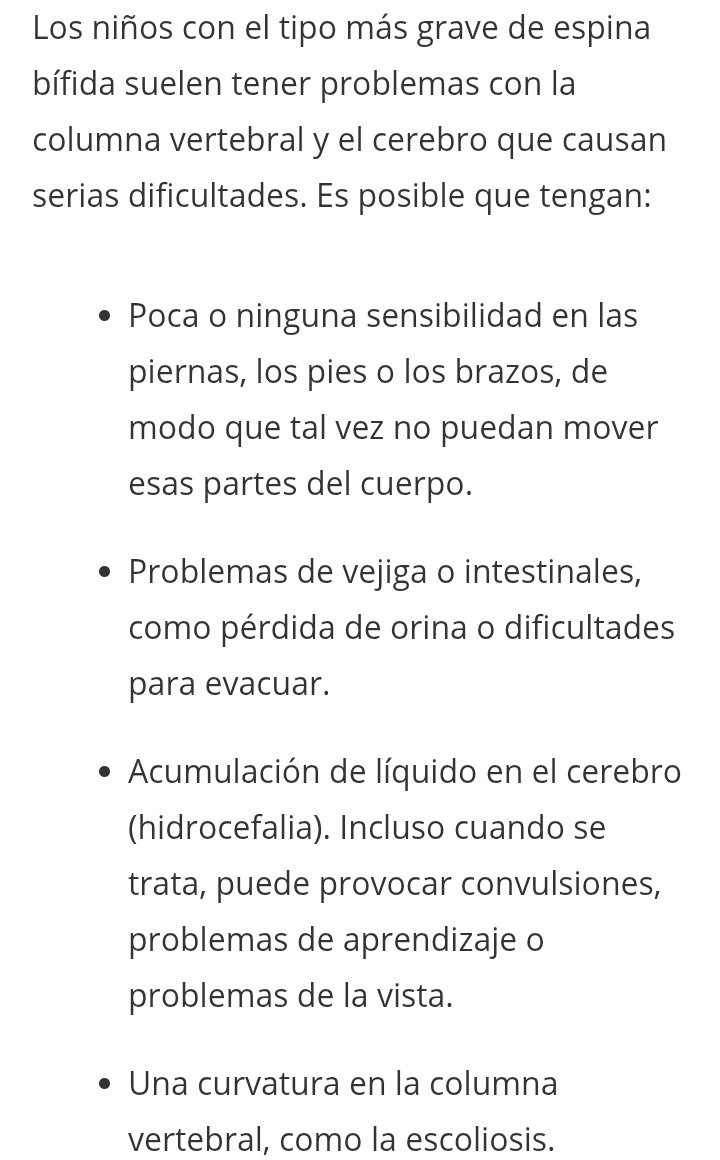 manuel02101's tweet image. La espina bífida normalmente viene asociada con otras patologías como mielomeningocele, vejiga neurogénica, hidrocefalia, algunas partes del cuerpo paralizado normalmente ocurren en los miembros inferiores.