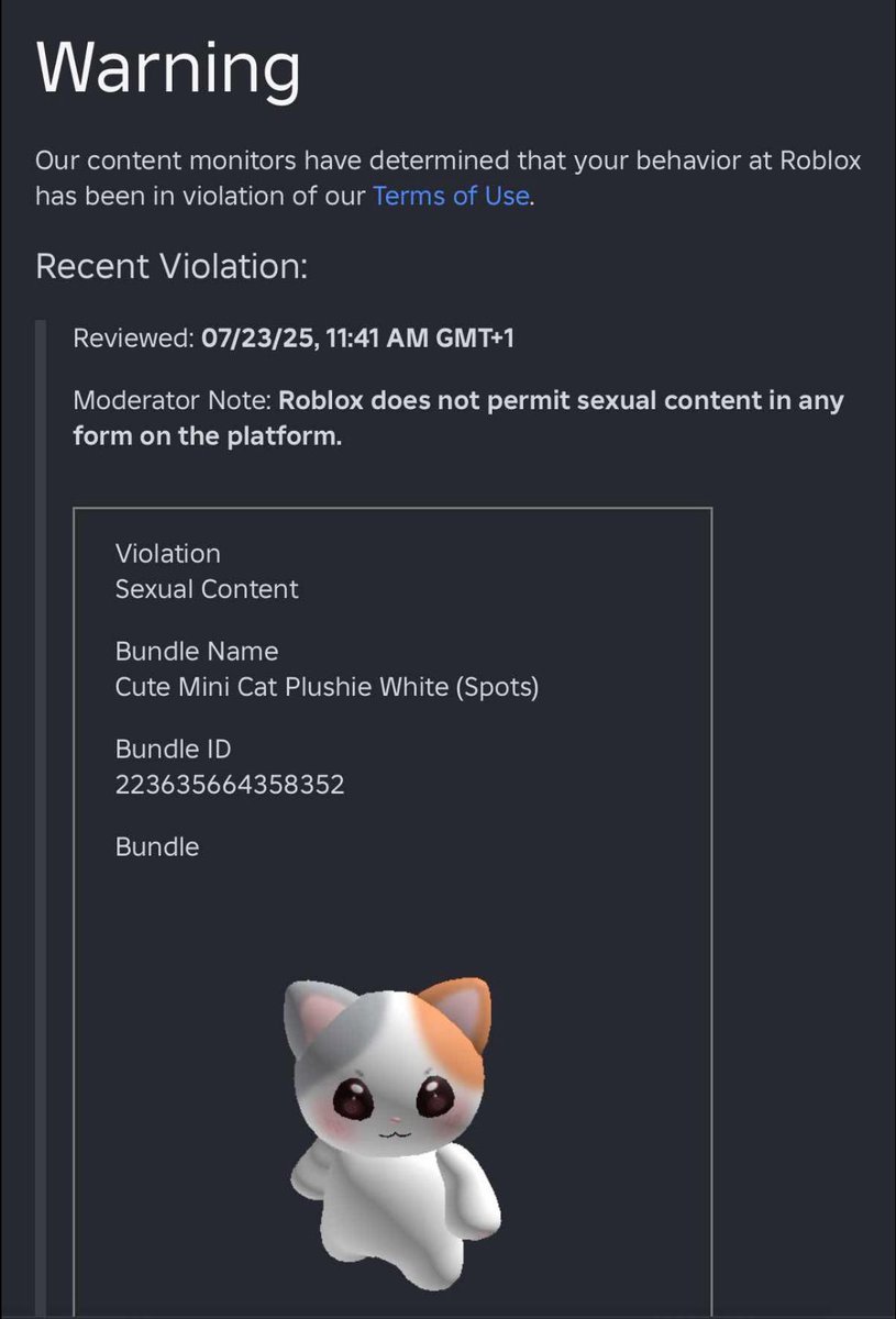ChiyoCuppy's tweet image. Roblox seriously how is this sexual content???
They need to fix how they handle their moderation. Me and my partners best selling bundles have been getting taken down almost every day at this point leading to constant warnings and bans.