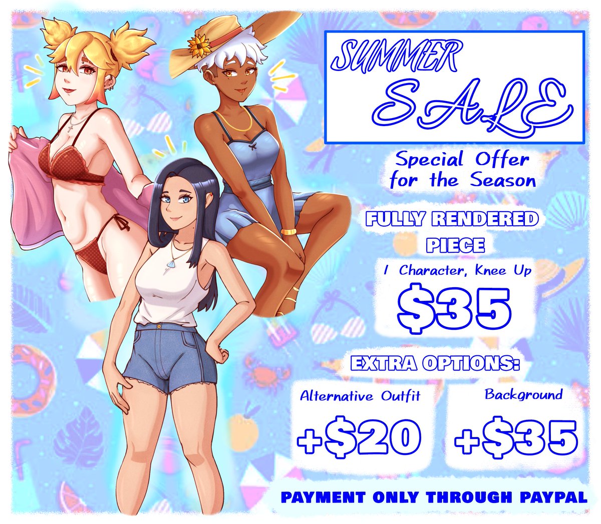nandoodl3s's tweet image. SUMMER ART SALE ποΈβ¨
Limited time offer for the season!
π Only 5 SLOTS will be available
Any kind of help is appreciated π
If you want more info, please feel free to DM me βοΈ
#commissionart #artmoots #commissionsopen