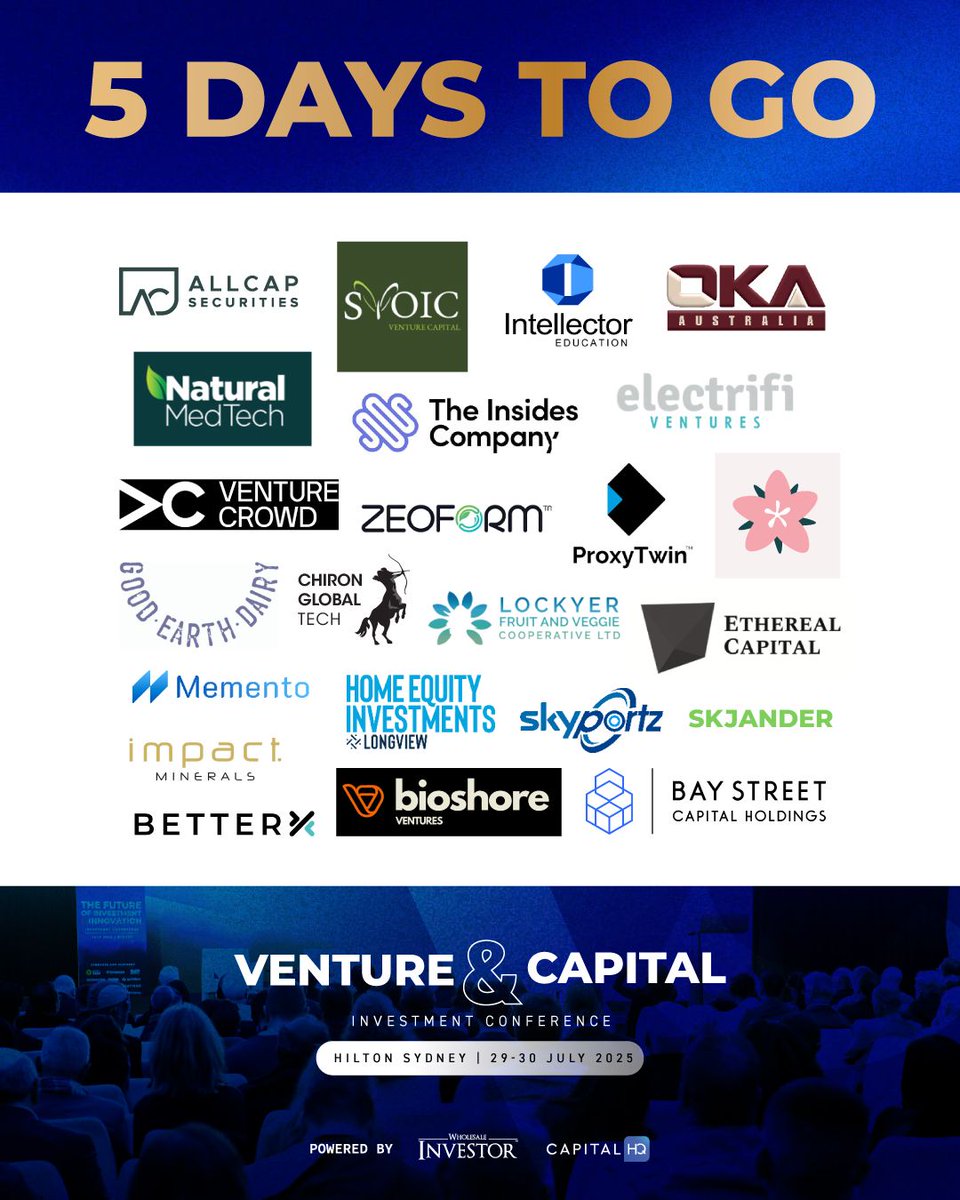 wholesaleinvest's tweet image. 🚨 5 Days to Go! 🚨
Venture & Capital 2025 Sydney is nearly here and the lineup of visionary companies and bold founders is one you won't want to miss.
From AI to agtech, cleantech to blockchain, fintech to food systems — these are the startups and funds shaping what’s next!…