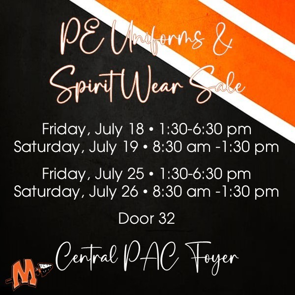 Join us on this Friday and Saturday to purchase PE uniforms and spirit wear! Uniforms may also be purchased directly from Ken Woody’s website at bit.ly/3xBDE1O. Spirit Wear will be sold by the Athletic Booster Club. All are welcome to shop!
