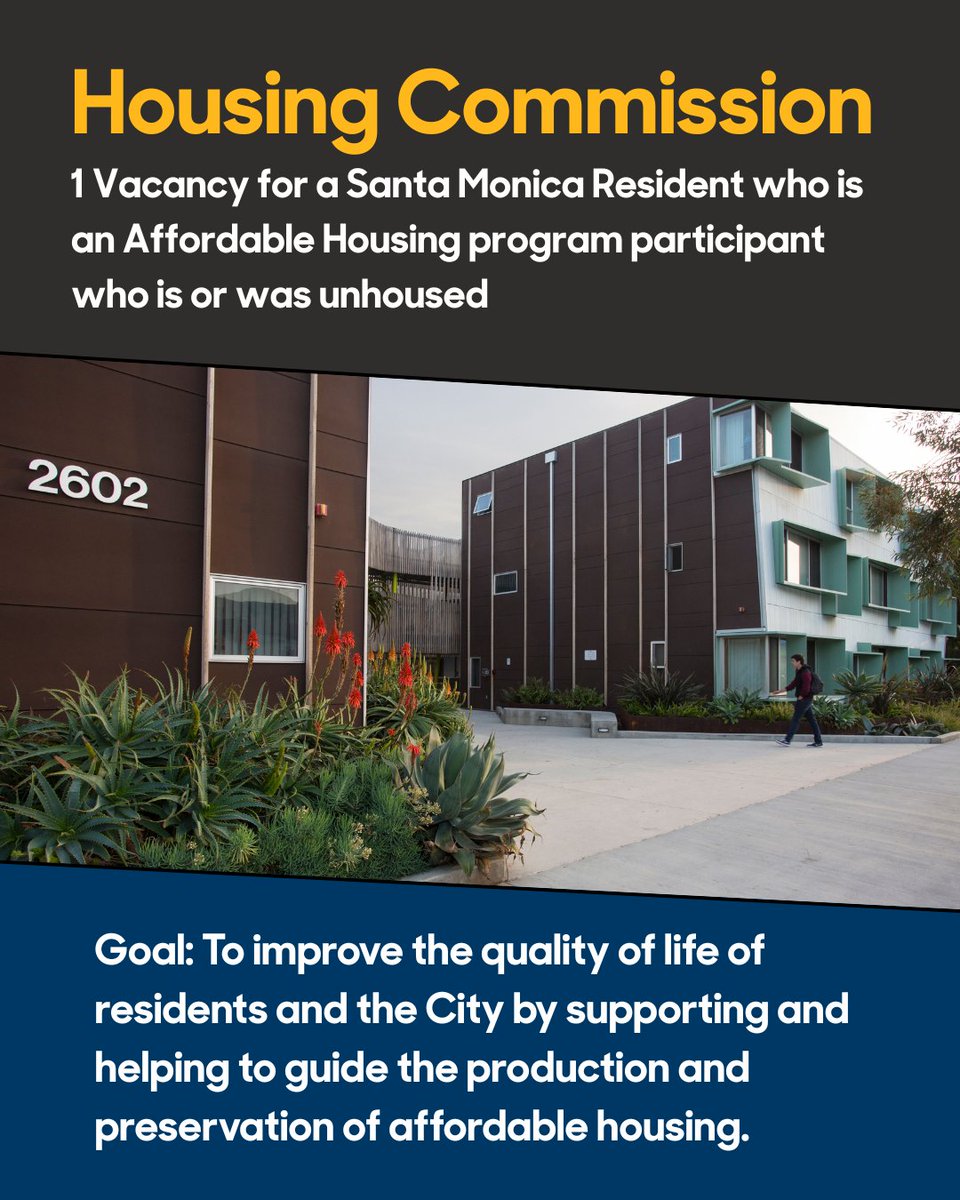 santamonicacity's tweet image. The city of Santa Monica is accepting applications for several vacancies across multiple Boards and Commissions!
For more information including requirements to serve, visit ow.ly/mKK550Wty2G