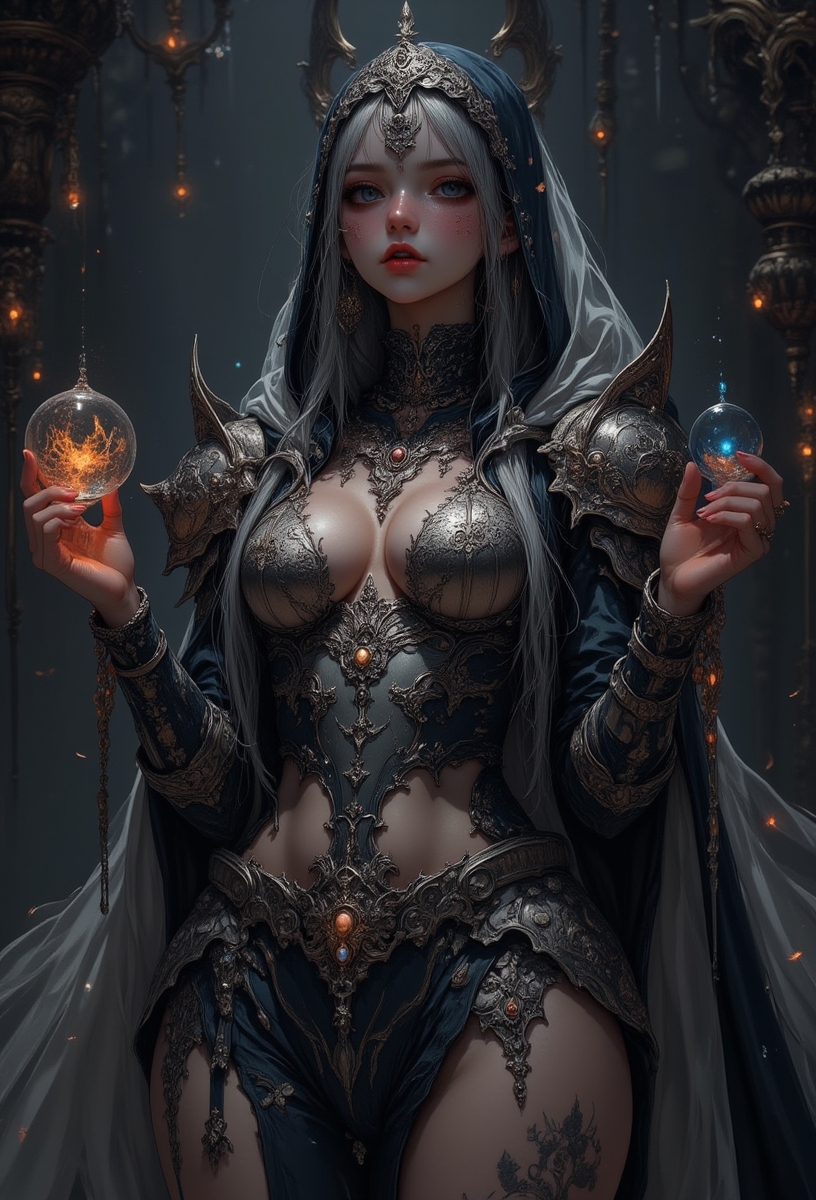 holo_muse's tweet image. Thalira held the orbs aloft, their glow turning dusk to dawn. In her gaze, realms intertwined, and reality bent just enough to let magic seep through the cracks.