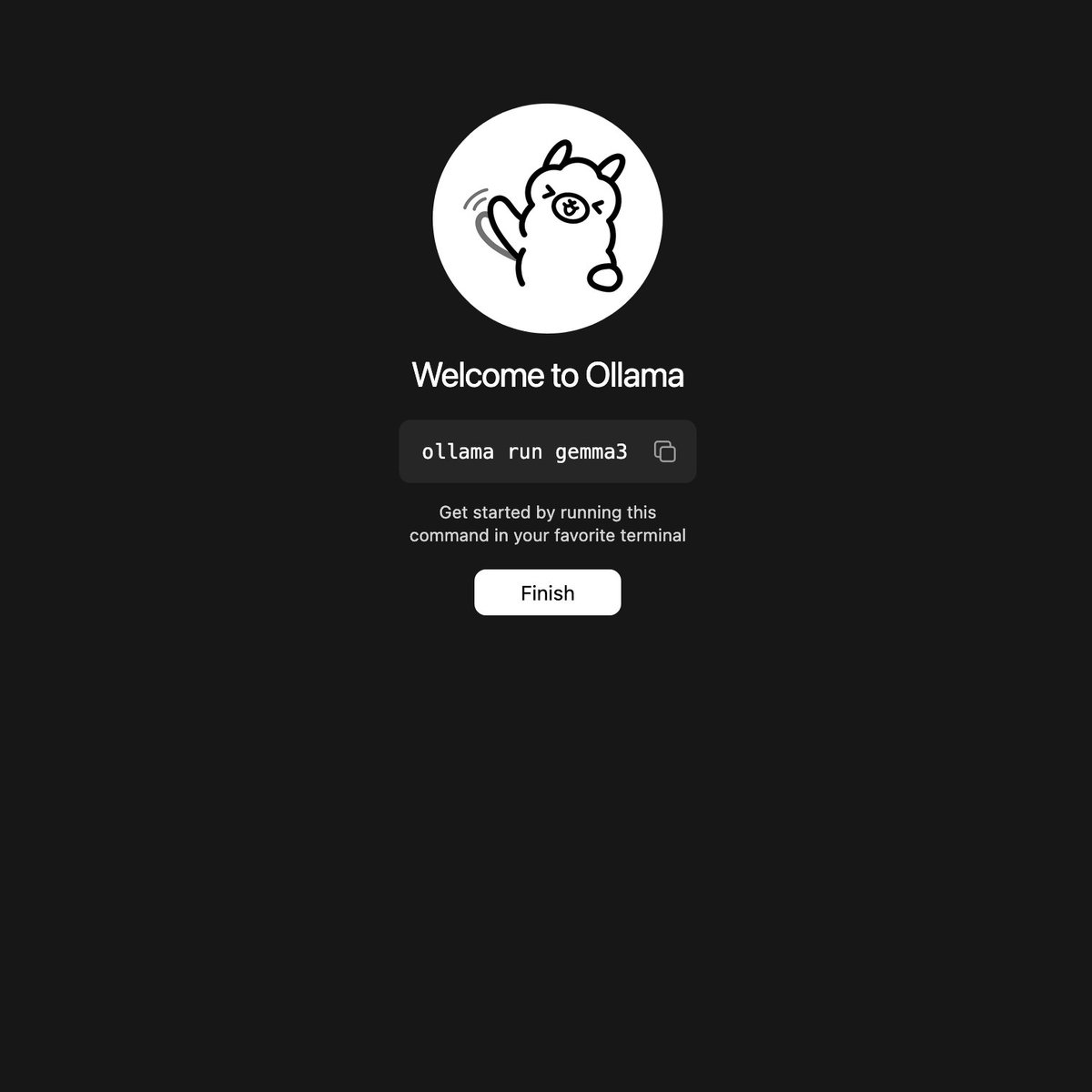 thinkverse's tweet image. Here's the welcome page for the new @ollama UI.
Look at the cute waving. ❤️