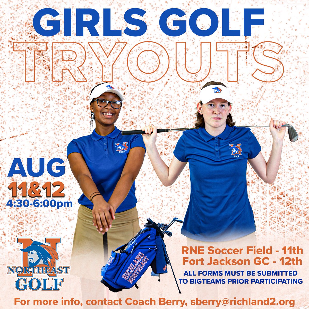 RNEGolf's tweet image. 🚨 Season Two Loading....🏌️🏽♀️⛳️ 🚨
Come out for the Girls Golf Team!!
🗓️ August 11&12th
⏰ 4:30-6:00pm
11th - RNE Soccer Field
12th - Fort Jackson GC
Bring your own clubs or clubs will be provided.
Let’s get it! Let’s golf! 🏌🏽♂️⛳️💙🧡 #rnegolf #gocavs #rneathletics