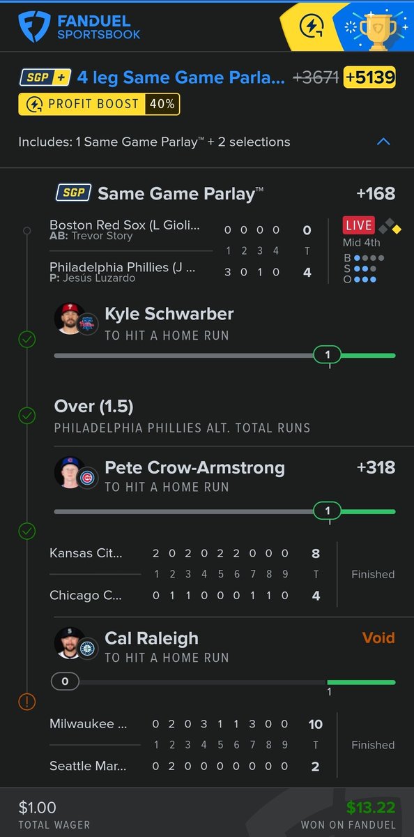 Bang! We will take it <a href="/MoshPickDiscord/">TheMoshPick</a> 

#gamblingX #MLBProps