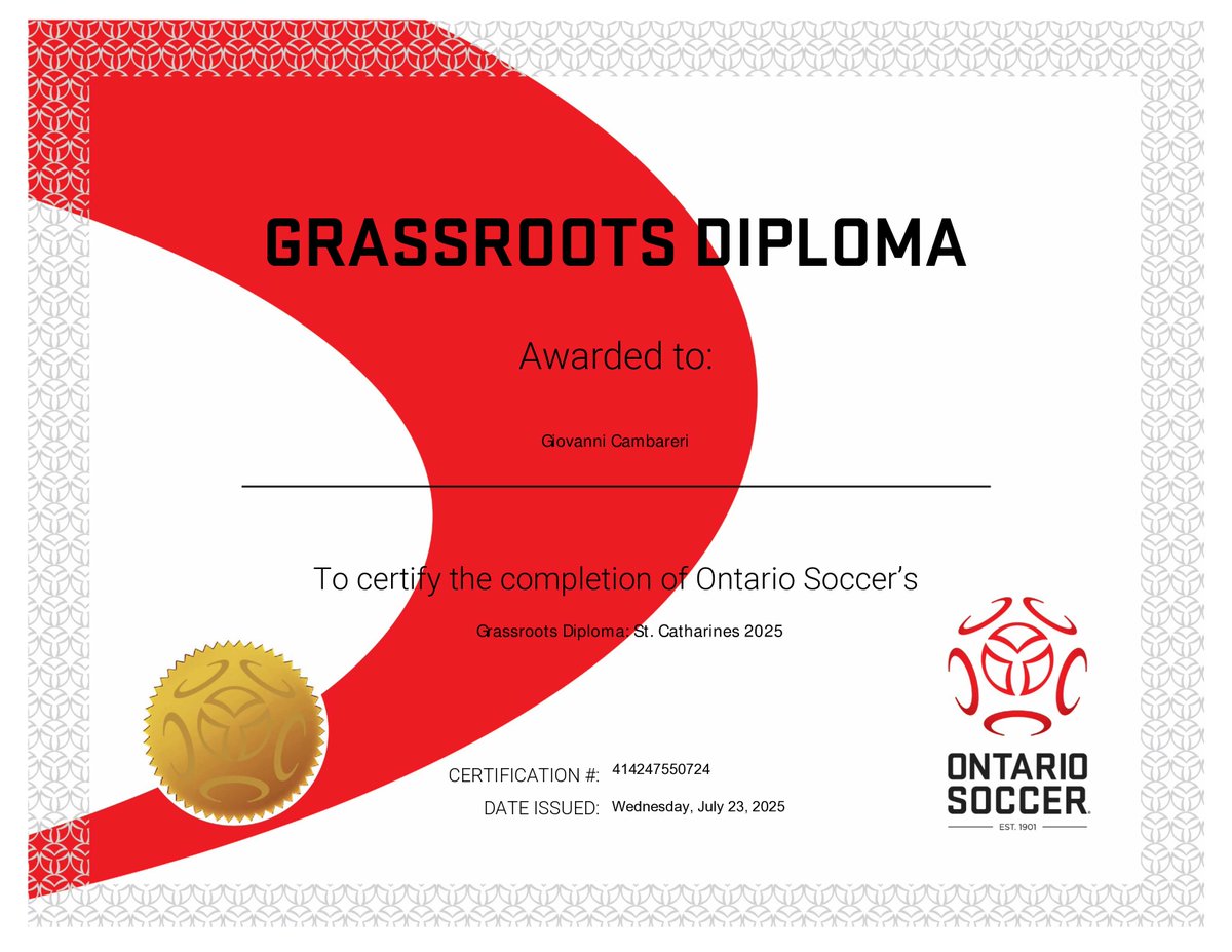 GiovanniCambar5's tweet photo. Happy to share that I have successfully completed the Grassroots Diploma Coaching Course.  

CSA/OSA Qualification
Grassroots Diploma

@OntarioIsSoccer 
#teaching #coaching #mentoring https://t.co/YhtDWdtiyZ