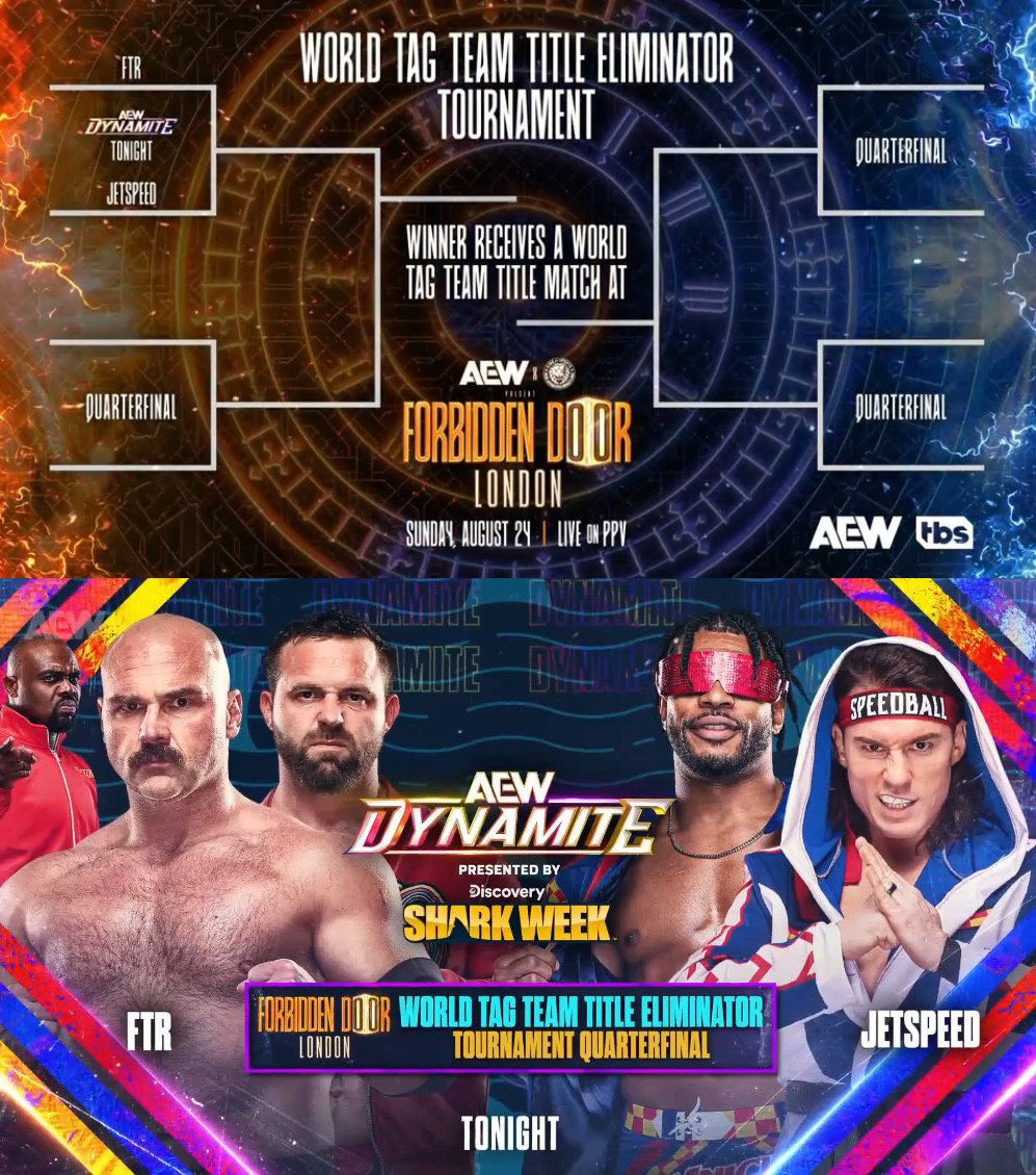 BREAKING: A brand new AEW World Tag Team Championship Eliminator Tournament is starting tonight to crown #1 Contenders for Forbidden Door PPV!

FTR VS JETSPEED IS THE FIRST QUARTERFINAL MATCH ANNOUNCED. 🚨