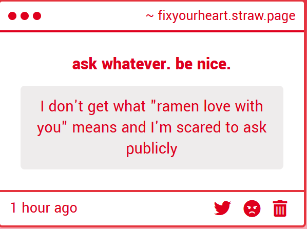 fix_your__heart's tweet image. it's okay. ramen love with you sounds like i'm in love with you.
