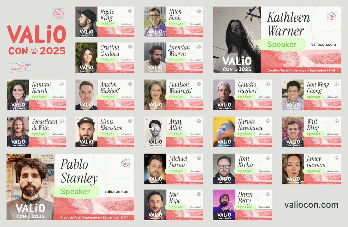 drewwilson's tweet image. Imagine getting to learn from and hang with all these talented folks :) That's @valiocon!
Come join use September 11-14th in San Diego.
The most fun creative tech conference™️