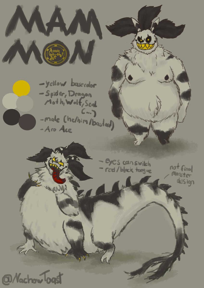 nacho_one's tweet image. My Mammon design. Saw some artists create their own alternative version of Mammon.
His theme is yellow/gold, since it is the color commonly associated with Greed
He really unsettles me! AND I LOVE IT👁️👄👁️