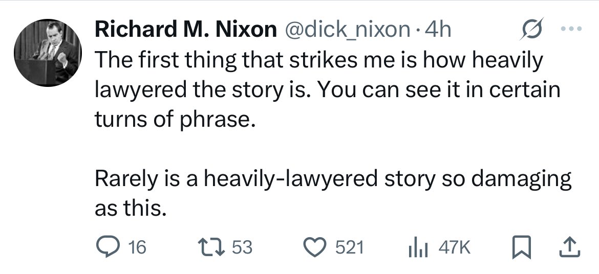 flying_rodent's tweet image. I assume this is about Trump and Epstein but he’s not wrong: “heavily lawyered” is very easy to see, if you’re familiar with lawyers and lawyer-speak. The same goes for “massaged by a communications professional”, a thing that is undetectable to the average punter. But.