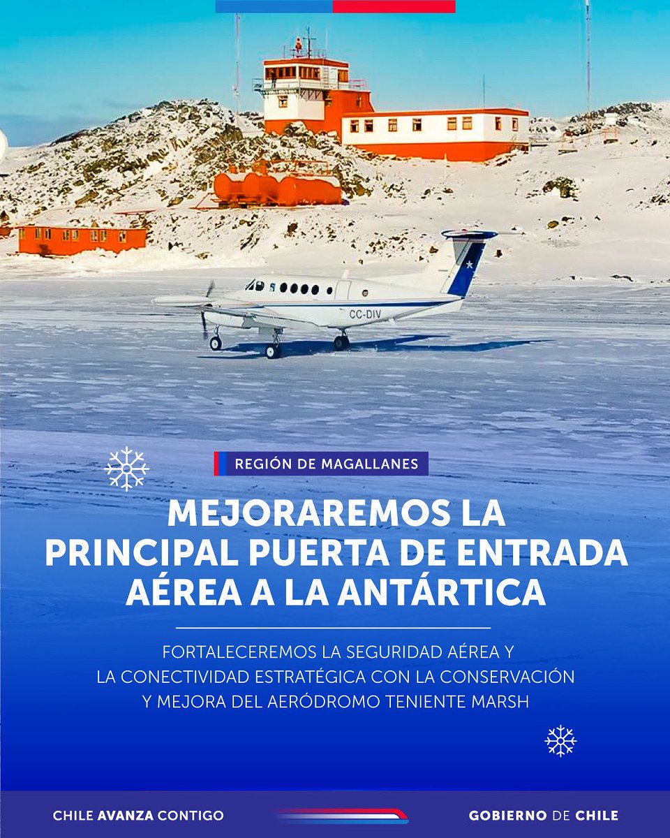 JorgeFlies's tweet photo. Magallanes Región Antártica, hechos concretos, el mejor y más seguro aeropuerto (pista, iluminación, terminal, equipamiento y sistema de aproximación), gran muelle en Bahía Fildes, Fibra Óptica Antártica para bases chilenas y extranjeras. CAI en Puq. ⁦@GabrielBoric⁩ ⁦ https://t.co/n4xgdLoY67