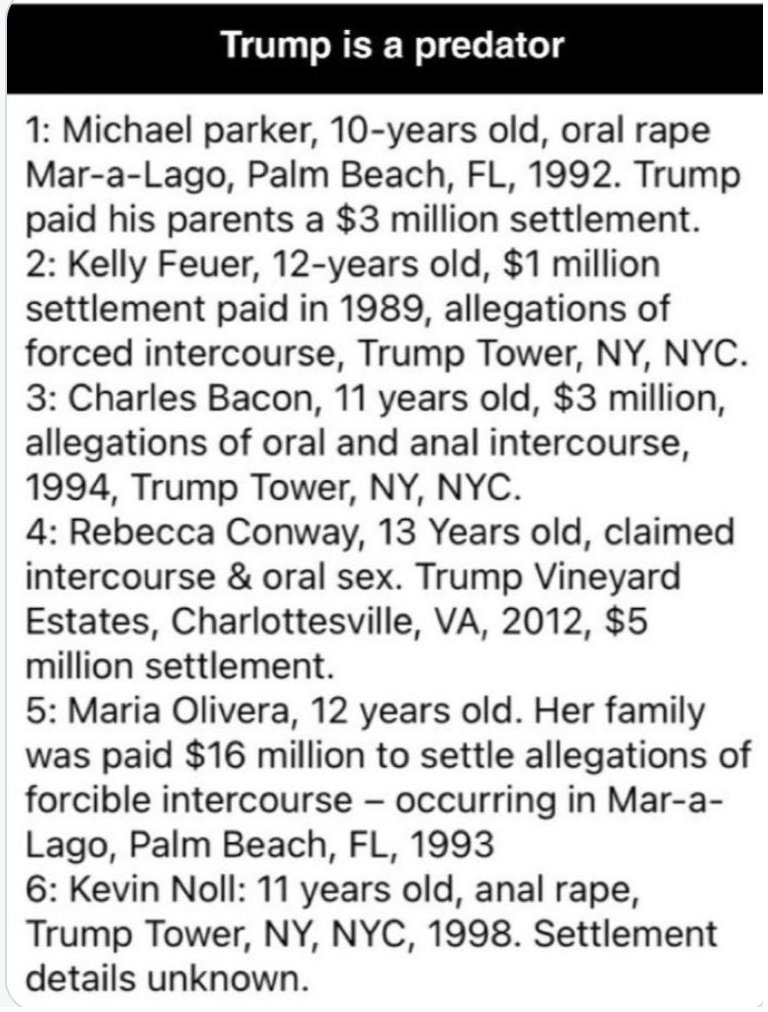 Jasamsdestiny's tweet image. #CNN
@GOPoversight Oversight Committee will subpoena the #DOJ for the epstein files.
Oversight Committee? I would suggest you also include trumps victims. Speak to them. Here's only a few & the amount trump paid each, as hush money.
#EpsteinTrumpCoverUp #DoYourJob