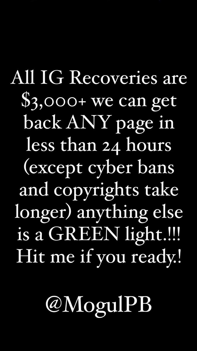 MogulPB's tweet photo. Whoever need their IG’s back we can fix this no matter the reason. Including Copyrights now (just more expensive) Hit me on IG @MogulPB 
#IGRecovery
Instagram recovery https://t.co/Jm3HQona15