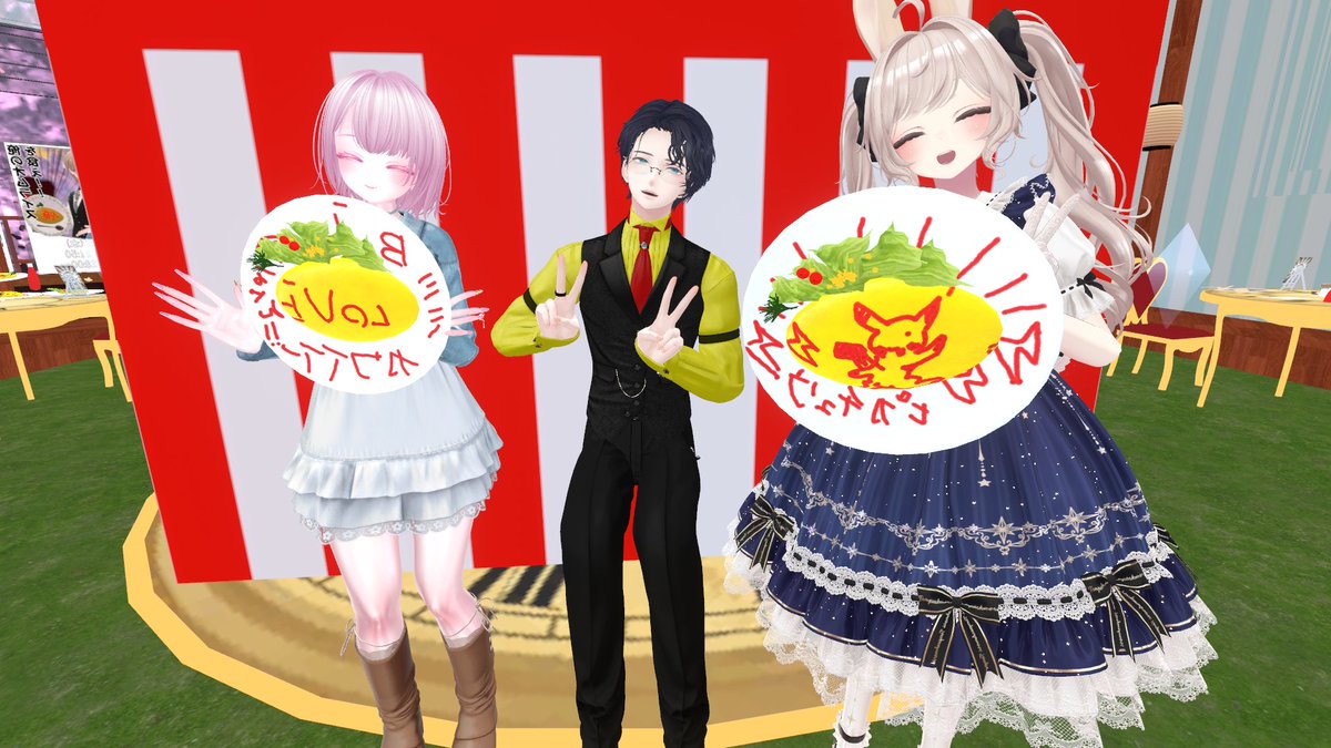 srt_7429's tweet image. 昨日は事前抽選に当たったので
俺のオムライス
さんにあそびに行ってきました🤍
ミミちゃんと行けてうれしかったし
キャストさんもオムライスも
とってもたのしかった😊💓
ぴかちゅうのしっぽは根本が茶色！！！
お写真いつも反転してる🥺
上手になりたい！

#VRChat #VRChatイベント #俺のオムライス