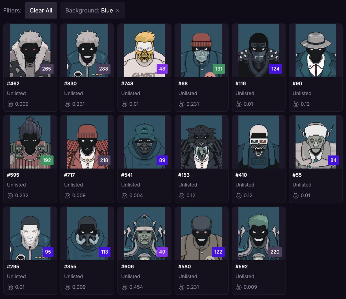 shdwmf's tweet image. 🔦 TRAIT SPOTLIGHT - BLUE BACKGROUND 🫐
Have you found the time yet to filter through the SHDWMF collection by traits?
Each of the 888 tokens were carefully curated to ensure an aesthetically and visually pleasing collection.
SHDWMF is still minting: truffle.wtf/project/shdwmf