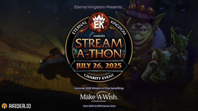 EK_Raiding's tweet image. 3 DAYS TO GO until our semi-annual stream-a-thon to benefit make a wish international! 2 things to remember:
Donations are live!!!!: eternal-kingdom.com/SaTSummer2025,
Key sign-ups are live: eternal-kingdom.com/runyourkey
#worldofwarcraft #MakeAWish