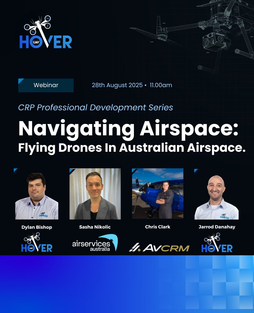 🚨 Free Webinar: Navigating Airspace – Flying Drones in 🇦🇺 Airspace
🗓 28 Aug | 🕚 11AM AEST | Online
Join experts from Hover UAV, AVCRM &amp; Airservices Australia to demystify controlled airspace, BVLOS &amp; UTM.
Not just for CRPs—open to all drone operators!
events.teams.microsoft.com/event/3b804b29…