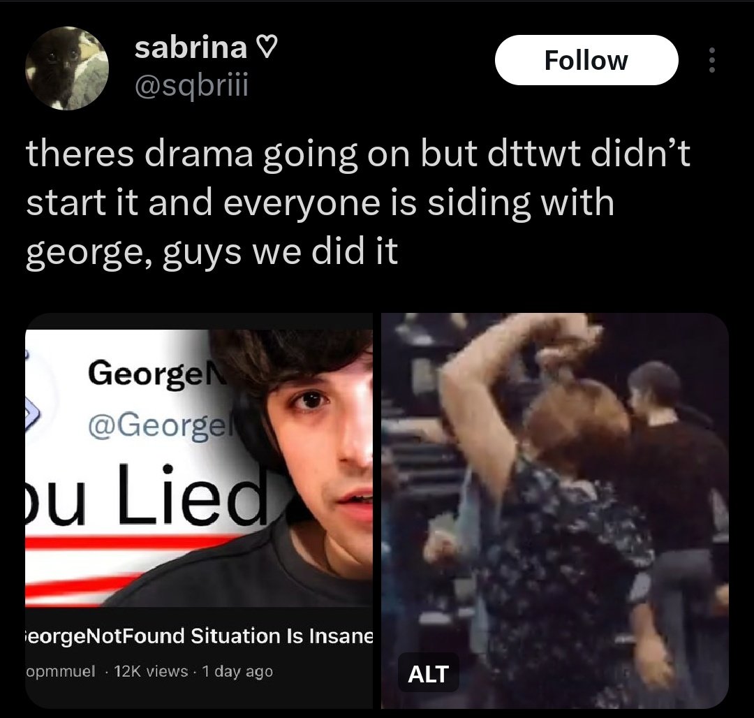 Saammuel's tweet image. That GeorgeNotFound clip with AverageHarry, Adam Mcintyre & Lexie, alongside my coverage, has picked up steam. The usual George is an evil assaulter crowd came out, even m1das made an appearance! The girl who kept posing cause she knew it would get clipped, Lexie also replied.