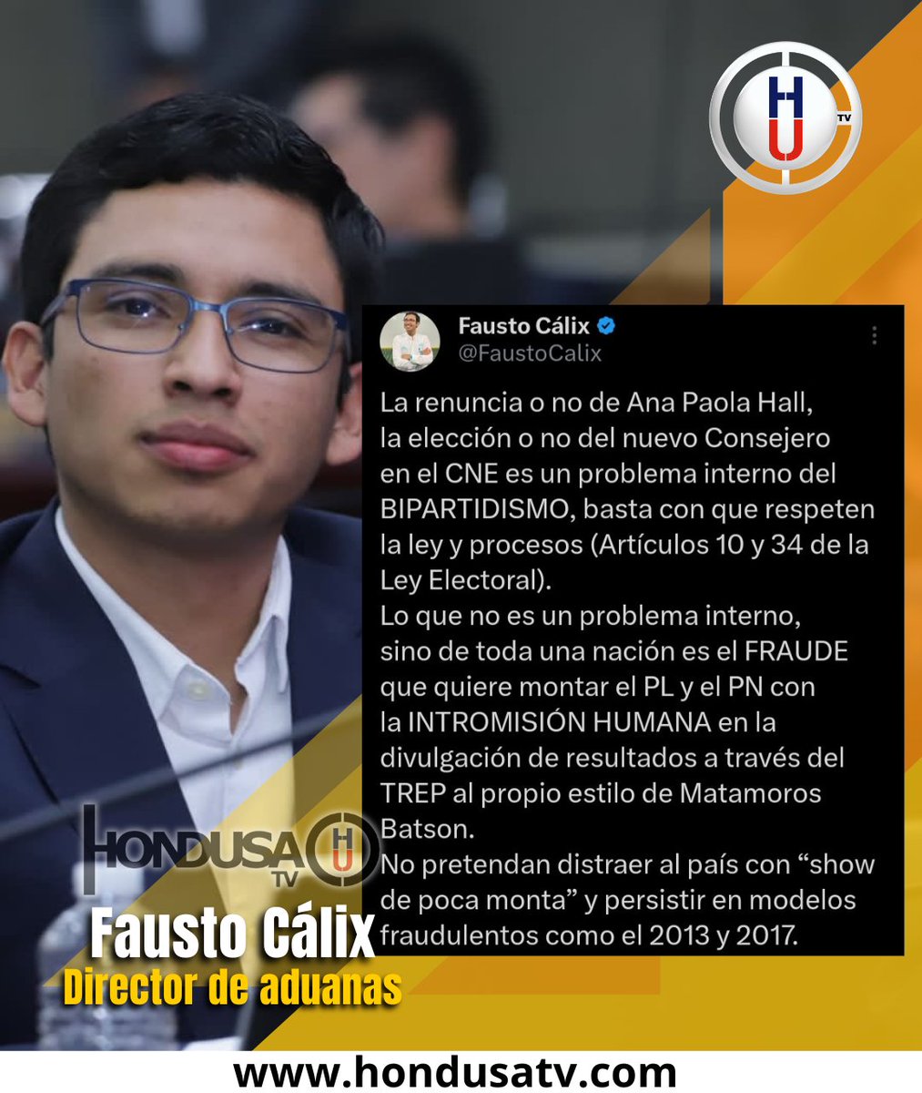 #opinión || 🇭🇳🗣️El director ejecutivo de la Administración Aduanera de Honduras, Fausto Cálix, opina que la renuncia de la Consejera Ana Paola Hall es un conflicto interno del Partido Liberal que solo busca hacer show.