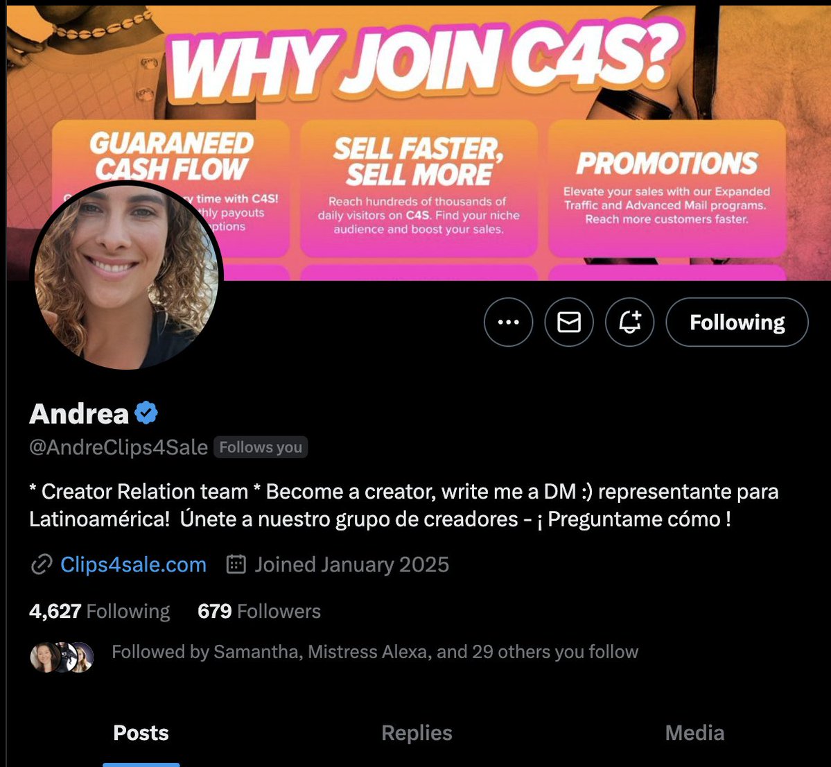 More of my amazing team to meet: <a href="/AndreClips4Sale/">Andrea</a> works on our Creator Partnerships Team helping new Creators join <a href="/clips4sale/">Clips4Sale.com</a> 💰✨

Creators in Latin America - <a href="/AndreClips4Sale/">Andrea</a> is your girl! 🇦🇷🇨🇴🇨🇱🇧🇴🇧🇷 🇵🇪🇪🇨
