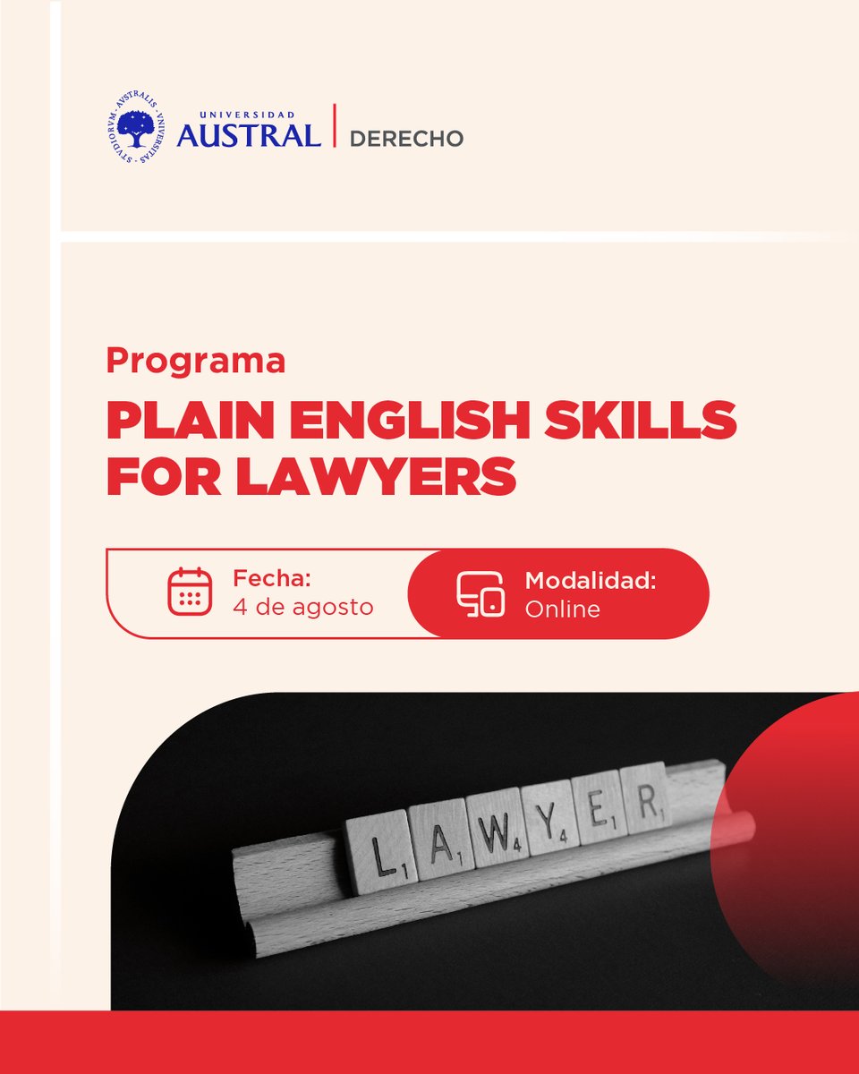 AustralDerecho's tweet image. 🇬🇧 ✍🏻 ¡Cierre de inscripciones! Se acerca una nueva edición del programa online: Plain English Skill for Lawyers
Actualizá tu inglés escrito. Redactá de manera clara, concisa y eficaz, utilizando lenguaje moderno y profesional
Más info👉cuf4.short.gy/4dzZpo
#AustralDerecho