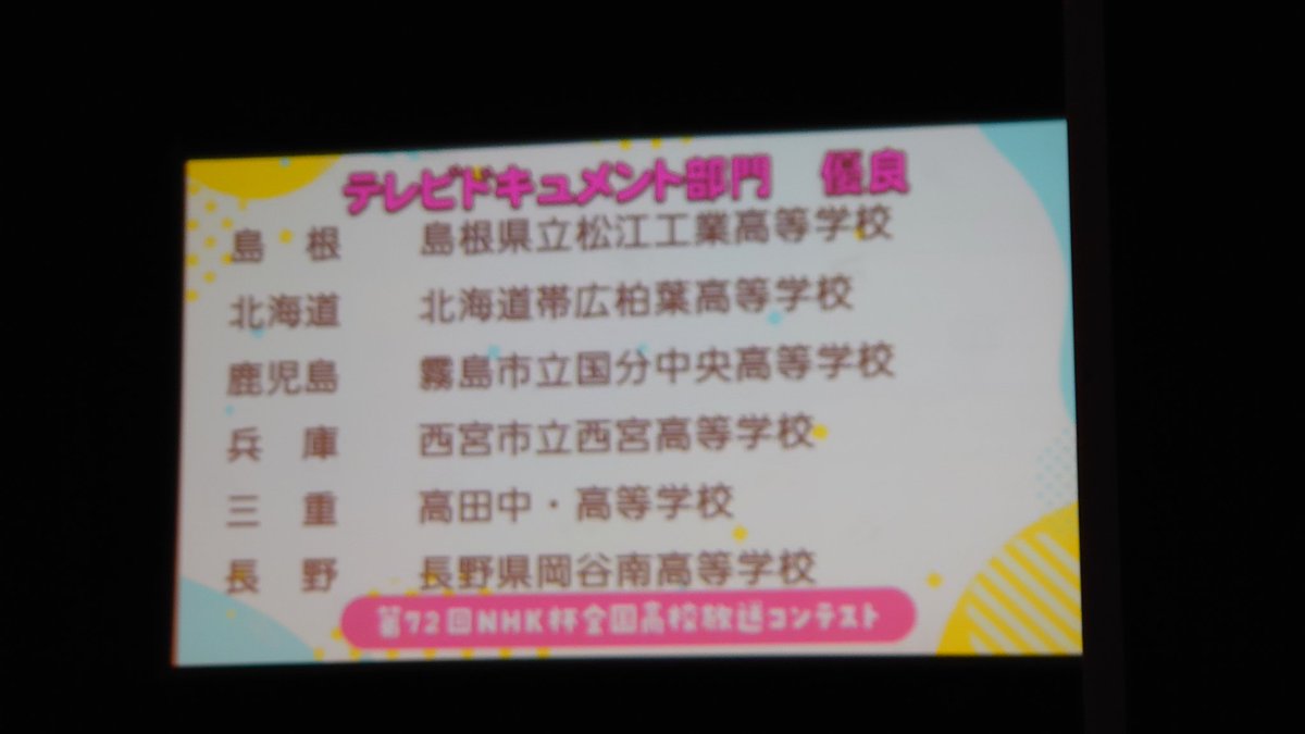 NHK杯全国高校放送コンテスト、決勝です！長野県勢は惜しくも進出を逃しましたが、岡谷南のラジオドラマとテレビドキュメントが優良賞4位を受賞しました！