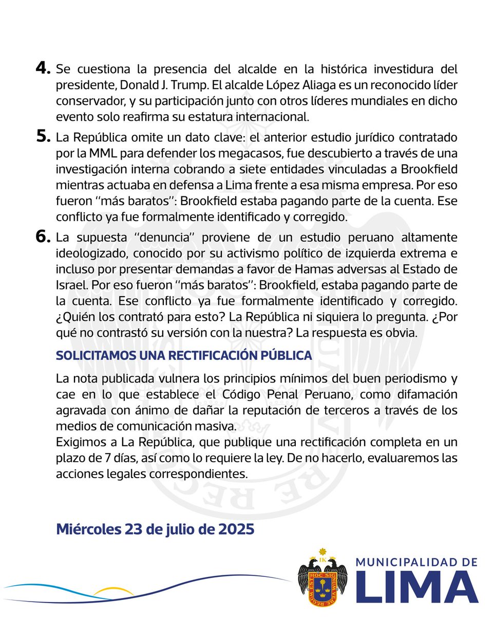 🔴 #Comunicado | La Municipalidad Metropolitana de Lima pone en conocimiento de la opinión pública lo siguiente: