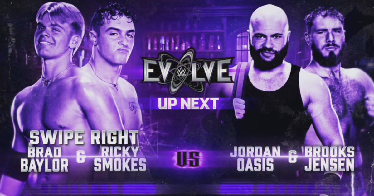 LilLevelUp's tweet image. It’s time for tonight’s main event, Swipe Right vs Jordan Oasis and Brooks Jensen! #WWEEvolve