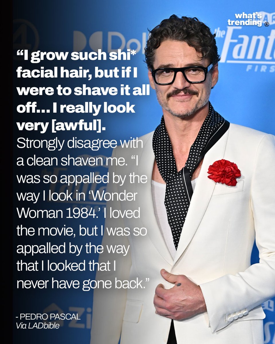 WhatsTrending's tweet image. Pedro Pascal says he was “appalled” by his clean-shaven look in Wonder Woman 1984 👀
In a new LADbible vid with Fantastic Four co-star Vanessa Kirby, he jokes he’s stuck with facial hair ever since—and honestly, same. #PedroPascal