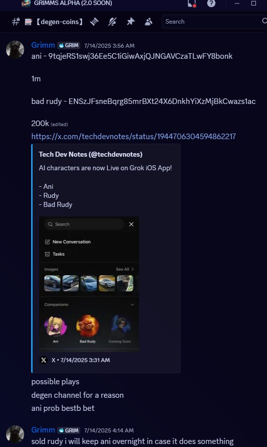GRIMMSALPHA's tweet image. 🔥 GRIMMS ALPHA Is Back Alive And Firing Up Massive Profits For MemeCoins 🔥
Some Cooks From Week 1 Of GRIMMS ALPHA 2.0 :
ANI : 1M -> 85M | 85x profits 💹
DOMINUS : 38k -> 800K | 21x Profits 💹
WORTHLESS : 195k -> 3.1M | 16x Profits 💹
PUMPER : 80k -> 800K | 10x Profits💹