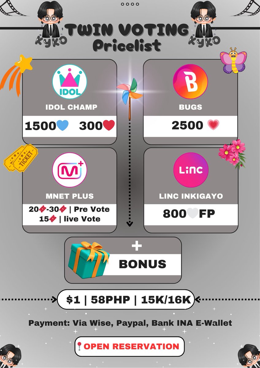 twinvoting's tweet image. 📍Want To Sell📍
— Available from:
• IDOL CHAMP
• Bugs Favorite
• Mnet Mcountdown
• LINC Inkigayo
📩DM To Buy / or ask for stock first
‼️Open To Help Resell‼️
Open reservations for other apps✅
Wts Selling jual beli heart ticket votes and others...