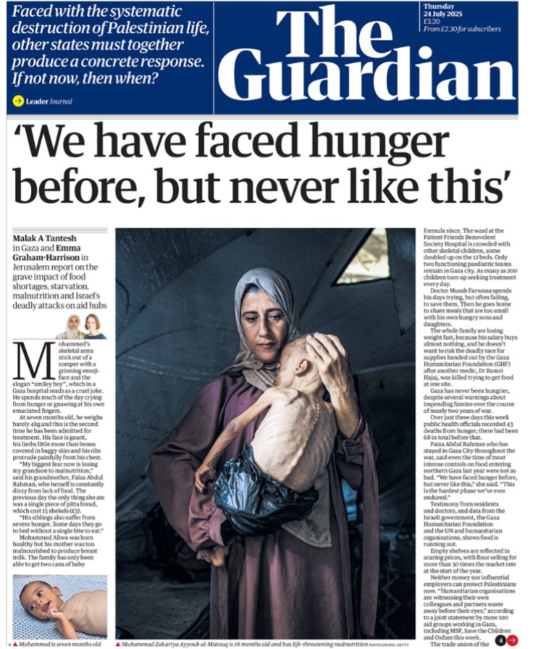 Ainhoa Paredes (@ainhoaparedesuk) on Twitter photo 🇬🇧 Aquí la portada de este jueves 24 de julio del diario británico <a href="/guardian/">The Guardian</a> #Gaza #news #GazaStarving #noticias 🇬🇧 Aquí la portada de este jueves 24 de julio del diario británico <a href="/guardian/">The Guardian</a> #Gaza #news #GazaStarving #noticias
