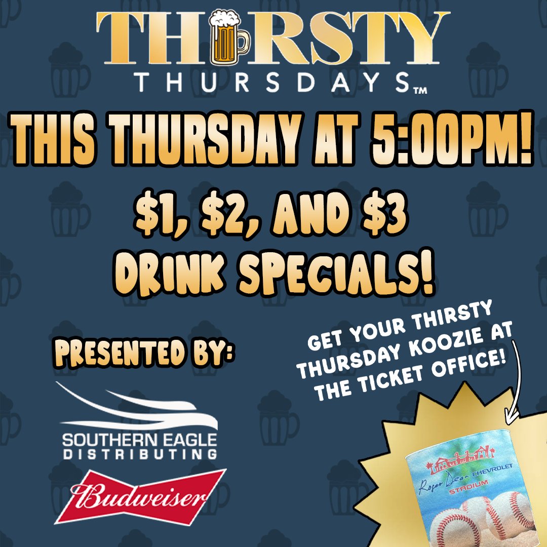 GoHammerheads's tweet image. Don't miss out! Tonight's Thirsty Thursday celebrations start at ❗5:00 PM❗