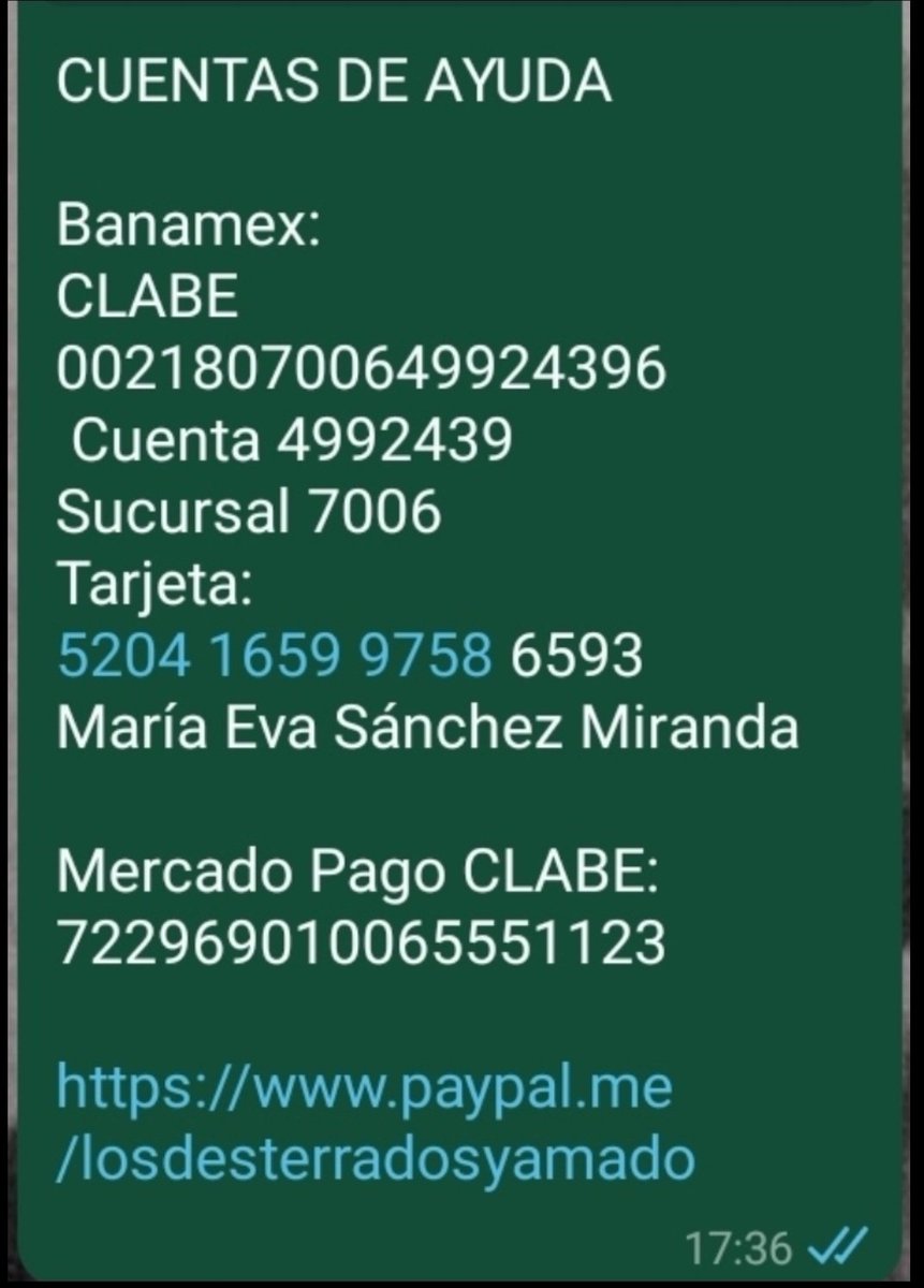 Eva (@mujersina) on Twitter photo Si nos pueden apoyar, tenemos Paypal paypal.me/losdesterrados… cuenta en Mercado Pago así cómo Banamex y mil gracias de muchos corazoncitos hermosos <a href="/MascotaCoyoacan/">Mascotas Coyoacán 🐾</a> <a href="/perrostristes/">ayudando mascotas</a> <a href="/MascotasSismo/">Mascotas Sismo</a> <a href="/L_LizOliva/">Radio-mascota</a> <a href="/mascotasdifunde/">Difusión de mascotas</a> <a href="/AM0LasMascotas/">❤ Amo las Mascotas 🐱🐶</a> <a href="/Entrepyg/">Entre perros y gatos</a> <a href="/DiloConPerritos/">Dilo con perritos</a> <a href="/por_perros/">por_perros</a> Si nos pueden apoyar, tenemos Paypal paypal.me/losdesterrados… cuenta en Mercado Pago así cómo Banamex y mil gracias de muchos corazoncitos hermosos <a href="/MascotaCoyoacan/">Mascotas Coyoacán 🐾</a> <a href="/perrostristes/">ayudando mascotas</a> <a href="/MascotasSismo/">Mascotas Sismo</a> <a href="/L_LizOliva/">Radio-mascota</a> <a href="/mascotasdifunde/">Difusión de mascotas</a> <a href="/AM0LasMascotas/">❤ Amo las Mascotas 🐱🐶</a> <a href="/Entrepyg/">Entre perros y gatos</a> <a href="/DiloConPerritos/">Dilo con perritos</a> <a href="/por_perros/">por_perros</a>