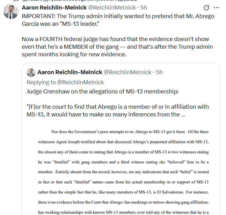 Sandra (@skswash) on Twitter photo <a href="/MarshaBlackburn/">Sen. Marsha Blackburn</a> 4 judges say evidence doesn't show Mr. Garcia was even a member of the gang. <a href="/MarshaBlackburn/">Sen. Marsha Blackburn</a> 4 judges say evidence doesn't show Mr. Garcia was even a member of the gang.