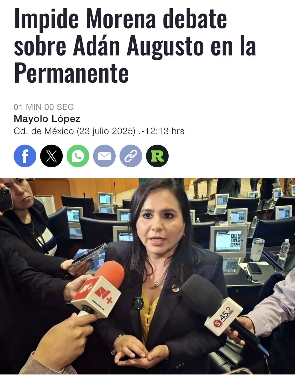 Noemi Luna (@noemiluna_zac) on Twitter photo Que quede claro.
Además de exigir una investigación penal la semana pasada.
Hoy <a href="/AccionNacional/">Acción Nacional</a> pidió en la Comisión Permanente debatir sobre #AdanAugusto y su vínculo con #HernanBermudezRequena
Con su mayoría artificial Morena se impuso y rechazó la moción.
¿A qué le temen? Que quede claro.
Además de exigir una investigación penal la semana pasada.
Hoy <a href="/AccionNacional/">Acción Nacional</a> pidió en la Comisión Permanente debatir sobre #AdanAugusto y su vínculo con #HernanBermudezRequena
Con su mayoría artificial Morena se impuso y rechazó la moción.
¿A qué le temen?