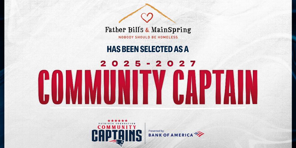 Fr.Bill's&MainSpring (@frbillsmnspring) on Twitter photo We’re honored to be named a Community Captain by the <a href="/Patriots/">New England Patriots</a> Foundation and <a href="/BankofAmerica/">Bank of America</a>! Over the next 2 years, we’ll receive $50K + support to expand our impact and help end homelessness.
#CommunityCaptains #FBMS #PatriotsFoundation #EndHomelessness We’re honored to be named a Community Captain by the <a href="/Patriots/">New England Patriots</a> Foundation and <a href="/BankofAmerica/">Bank of America</a>! Over the next 2 years, we’ll receive $50K + support to expand our impact and help end homelessness.
#CommunityCaptains #FBMS #PatriotsFoundation #EndHomelessness