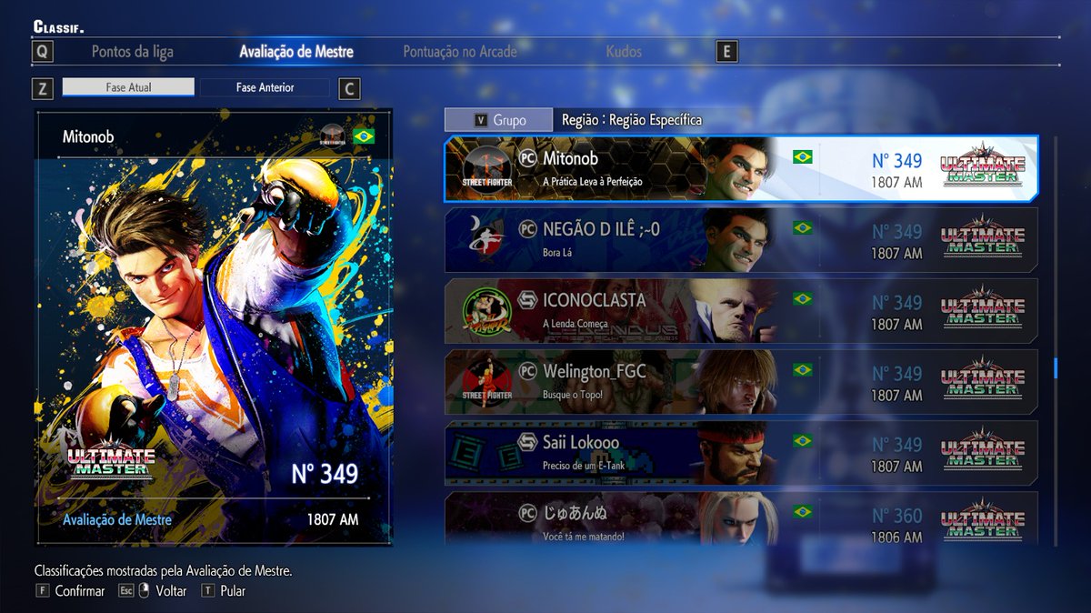 Mitonob's tweet photo. Hoje eu bati 1800 AM na ranked do Street fighter 6 jogando de Luke e pegando Ultimate Master pela primeira vez!

Top 349 BR 🇧🇷
Top 546 América Latina 👊

#Kombatzone #GOKombatZone #FGC #PLAYERON #sf6 https://t.co/Z4R5NcCxPh