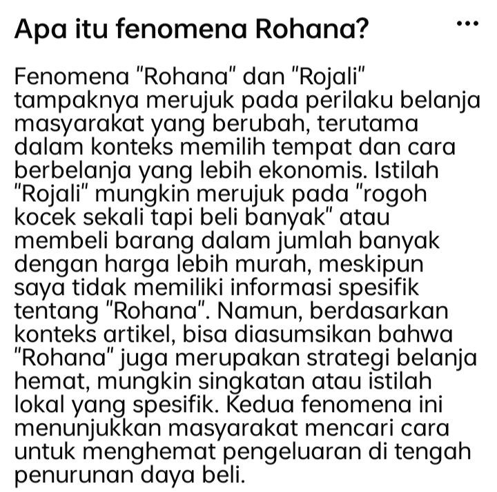 taufik_q's tweet image. Pagii . 😄😄😄Rojali & Rohana ini ada² aja. Ada pula Rohmat: Rombongan Hemat.
Iyalah, hrs bs jd Rojali, Rohana & Rohmat lah. Wong daya beli kita jg turun kok. Semua serba mahal, semua kena pajak, gede lagi. Pemerintah jG ga bs kontrol jg kok. Ya gmna kalo ga jadi Rojali, Rohana…