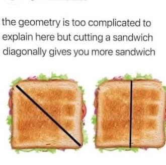 GSwarming's tweet image. This is wrong. The diagonally cut halves are 5 bites. The vertical cut halves require 6 bites.