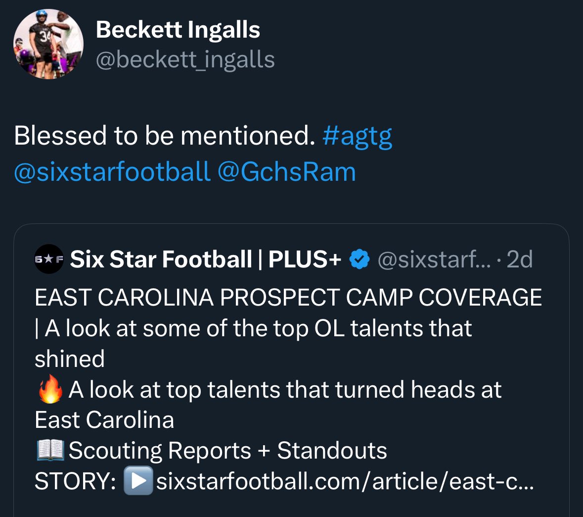 GCHSRamFootball (@gchsram) on Twitter photo Shout out to “Big E” & “Beck” for being selected by <a href="/sixstarfootball/">Six Star Football | PLUS+</a>.
Looking for big things from both of these young men!!! Shout out to “Big E” & “Beck” for being selected by <a href="/sixstarfootball/">Six Star Football | PLUS+</a>.
Looking for big things from both of these young men!!!