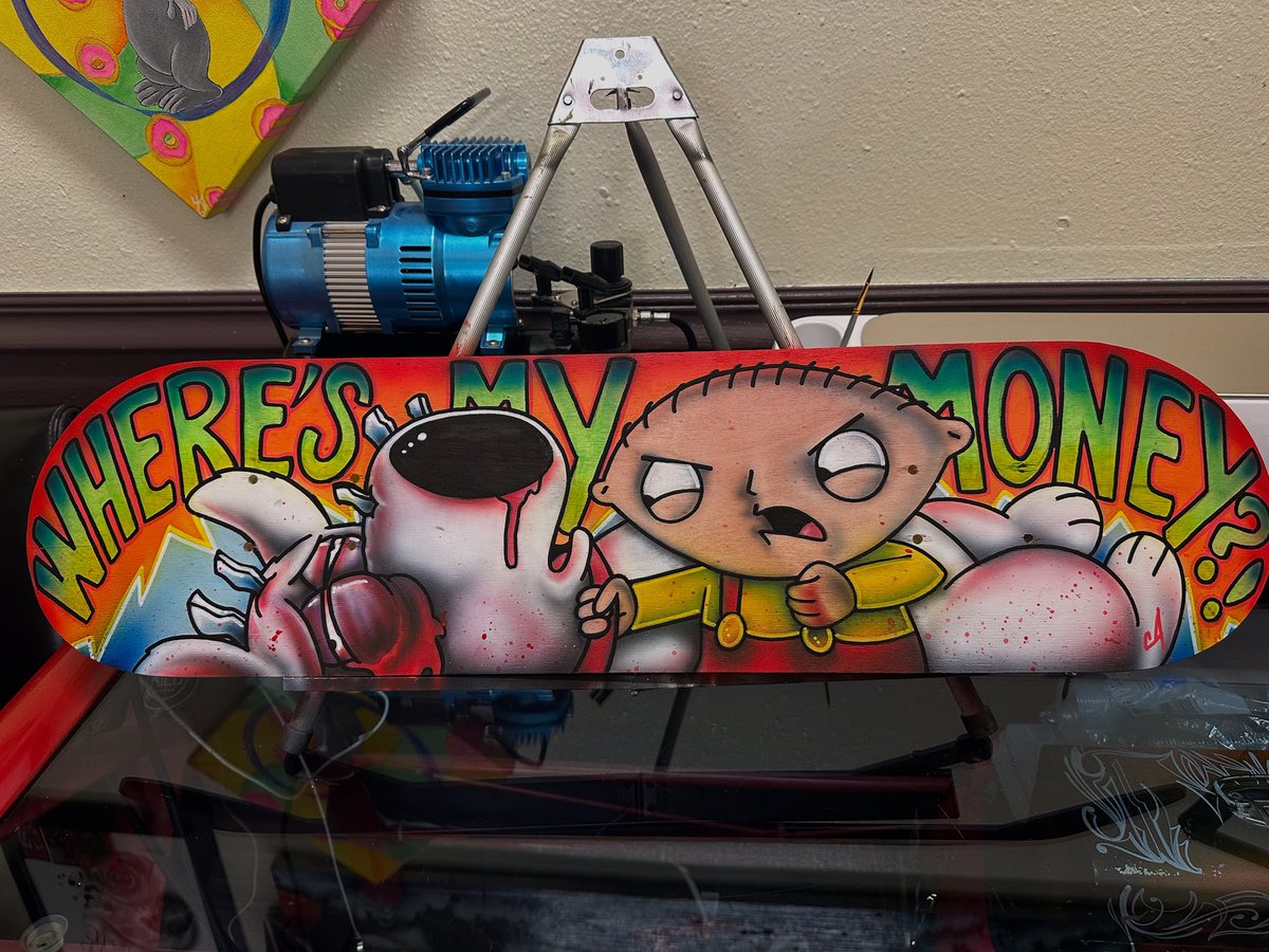 utetattoo's tweet photo. Skate deck I airbrushed for the shop https://t.co/mjou55m6eR tattoos by Picasso #Tattoo #art #Iowa #USA #CJClark https://t.co/L7KdRRpmil