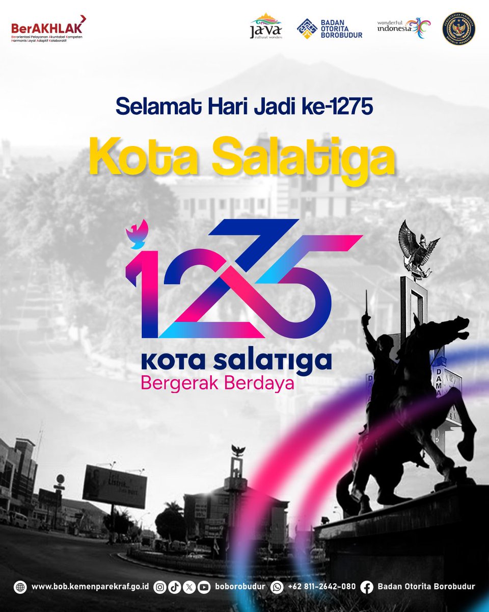🎉 Selamat Hari Ulang Tahun ke-1275 Kota Salatiga!
(750 – 2025)

"Bergerak Berdaya"
Sebuah semangat untuk terus maju bersama, membangun kekuatan dari setiap langkah dan kolaborasi.

Semoga Salatiga senantiasa tumbuh menjadi kota yang semakin tangguh, harmonis, dan penuh daya
