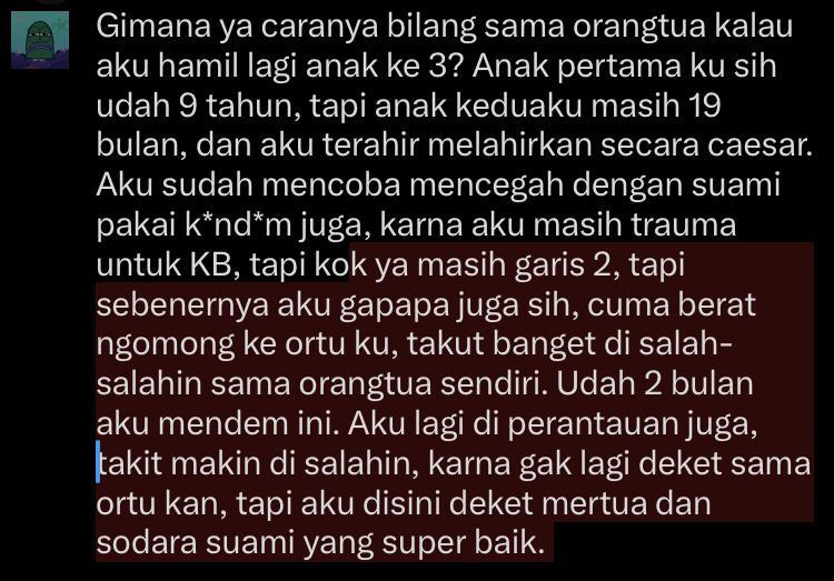 tanyakanrl's tweet image. π
Takut sama ortu sendiri, belum siap di salahin, padahal suami ok aja, aku anak perempuan pertama di keluarga, dan sedang merantau jauh, takut ntar ortu bingung pas lahiran ga bisa nyamperin, aku lagi yg disalahin