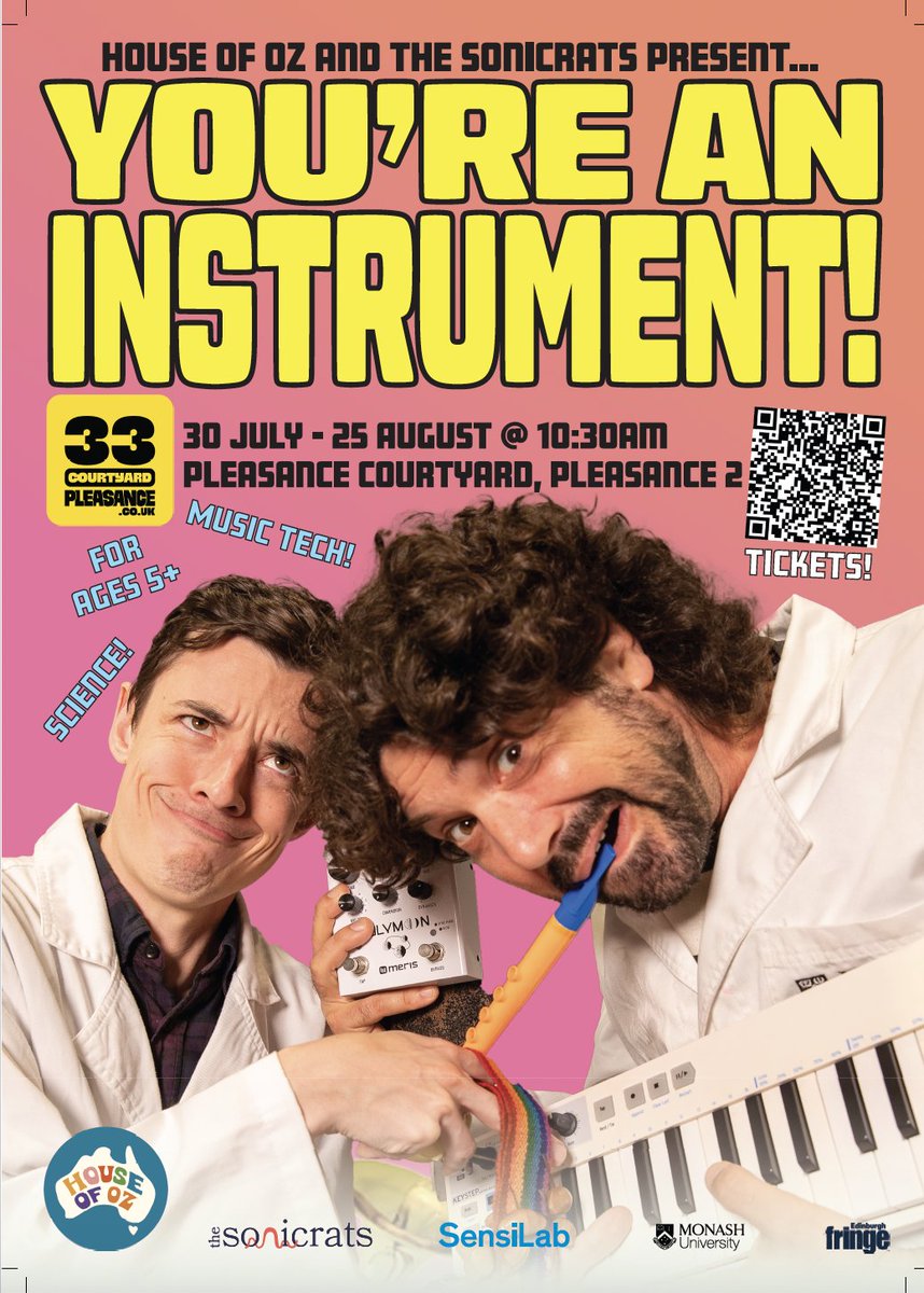 MonashInfotech's tweet image. Dr Alon Ilsar is co-hosting a fun family show as part of the Edinburgh Fringe Festival, learn more at: edfringe.com/tickets/whats-…
Two scientists shows kids how movement can become music, turning anything and everything into musical instruments - featuring #Airsticks!
@MonashUni